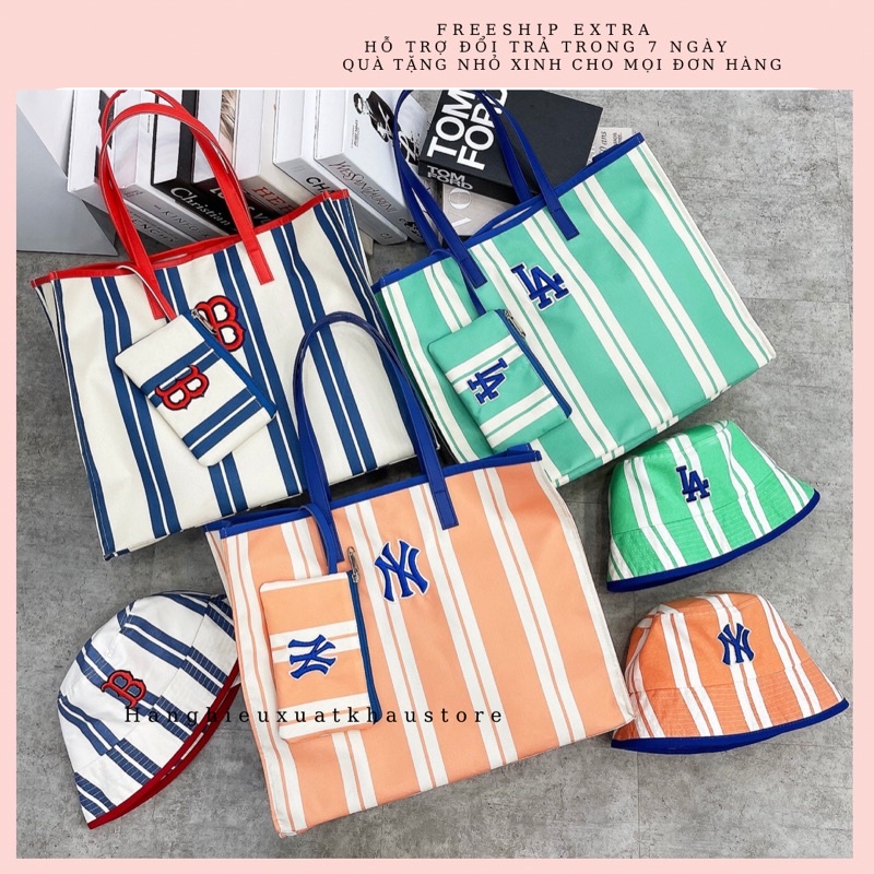 Túi vải MLB, Nón tròn BOSTON STRIPE TOTE BAG