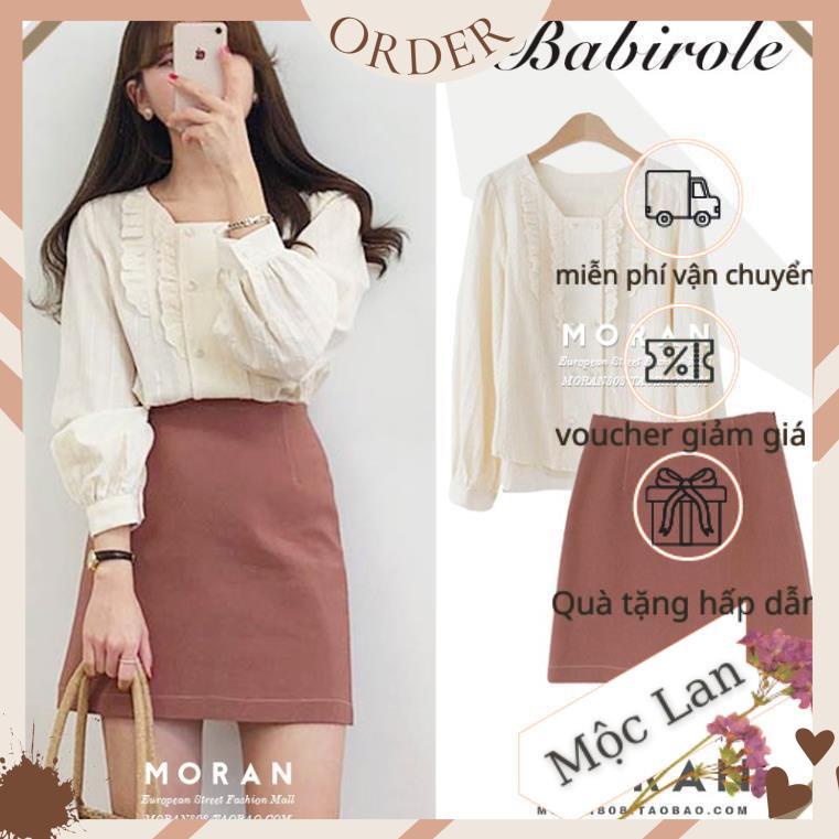 (MộcLan ORDER) Set áo sơ mi cổ vuông+ chân váy công sở trẻ trung MORAN Hàn Quốc