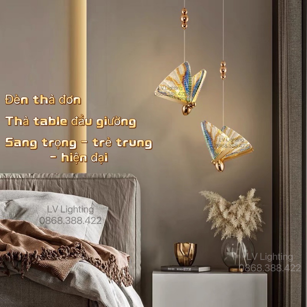 Đèn Thả Bàn Ăn - Đèn Thả Con Bướm Loại 1 Sơn Màu Cánh Cầu Vồng - Full Box