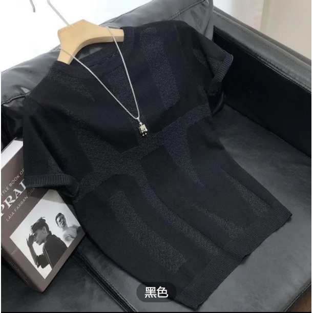 Áo thun nam dệt kim ngắn tay cổ tròn họa tiết độc đáo