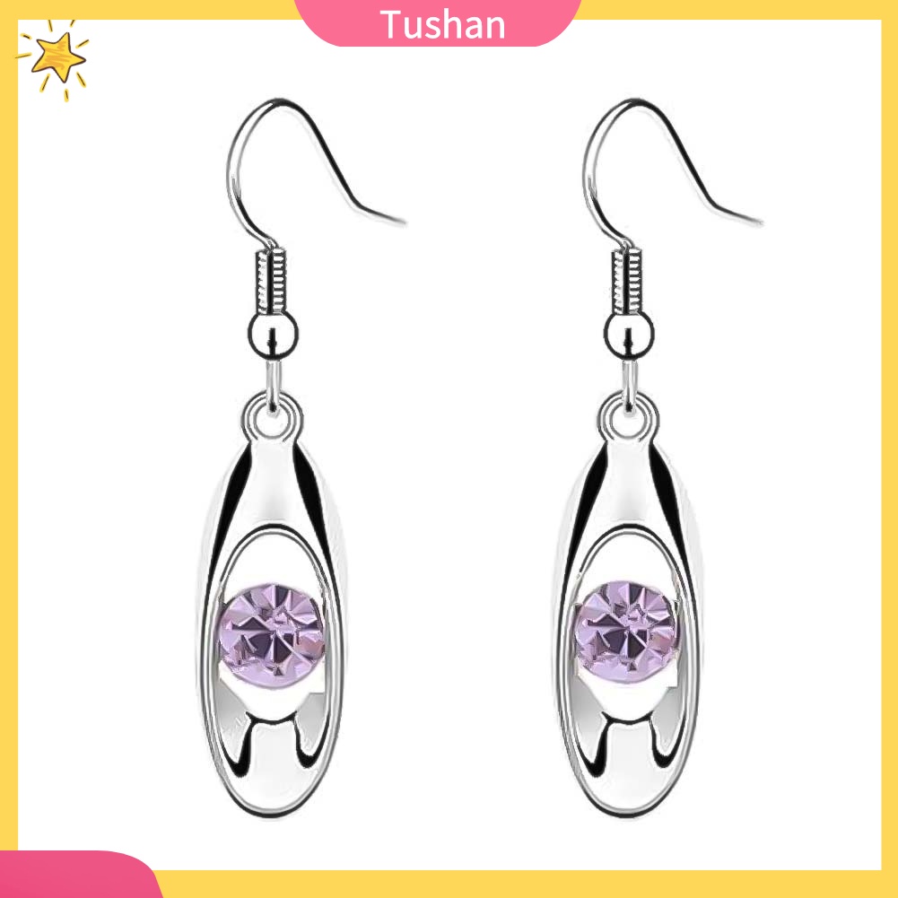 TUSH_Women Round Cut Rhinestone Inlaid Water Drop Dangle Hook Earrings Jewelry Gift