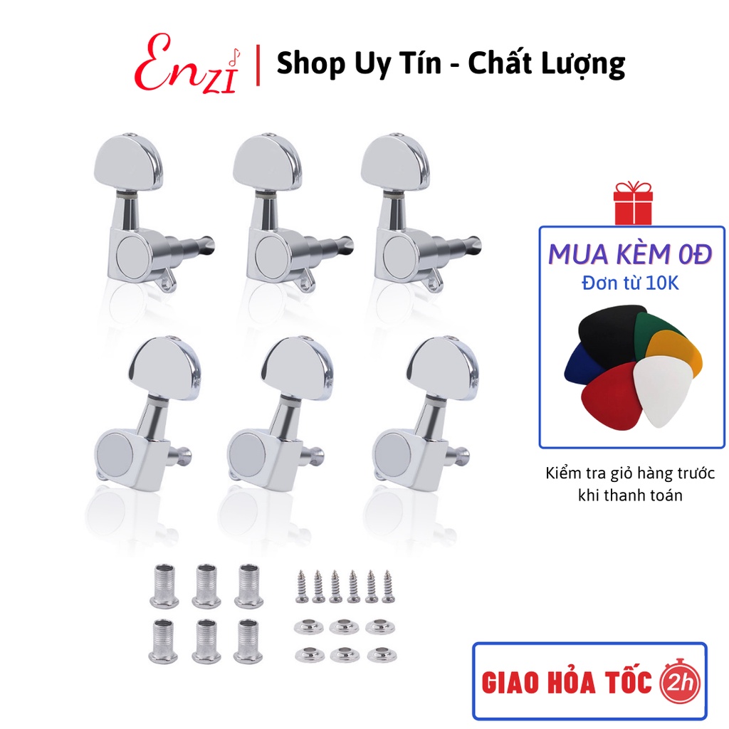 Bộ khóa đàn guitar acoustic đúc đặc khóa vặn màu đen cao cấp chất liệu niken chống rỉ Enzi