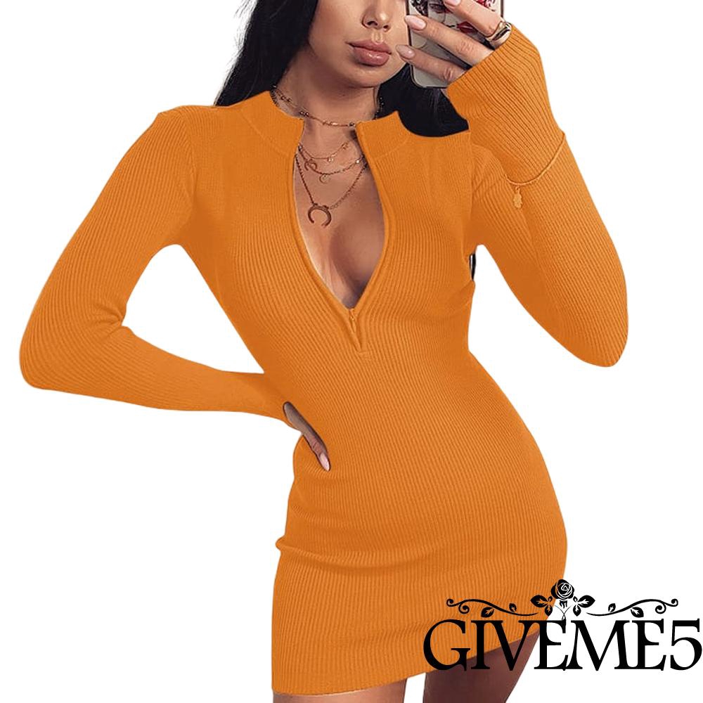 Đầm Ôm Dáng Cổ V Khóa Kéo Trước Quyến Rũ Cho Nữ