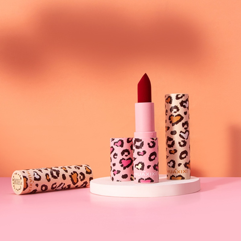 [Hàng mới về] Son môi HUAXIXI chất nhung lì lâu trôi dưỡng ẩm không phai vỏ ống tròn họa tiết da báo
