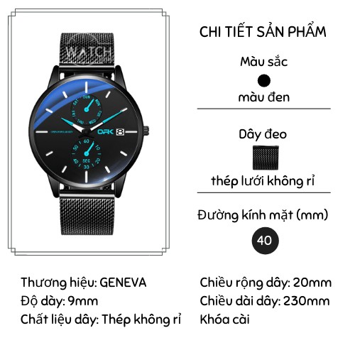 Đồng hồ nam OLEVS OPK dây lưới chống nước, chống xước kim dạ quang có lịch ngày thời trang cao cấp trẻ trung năng động