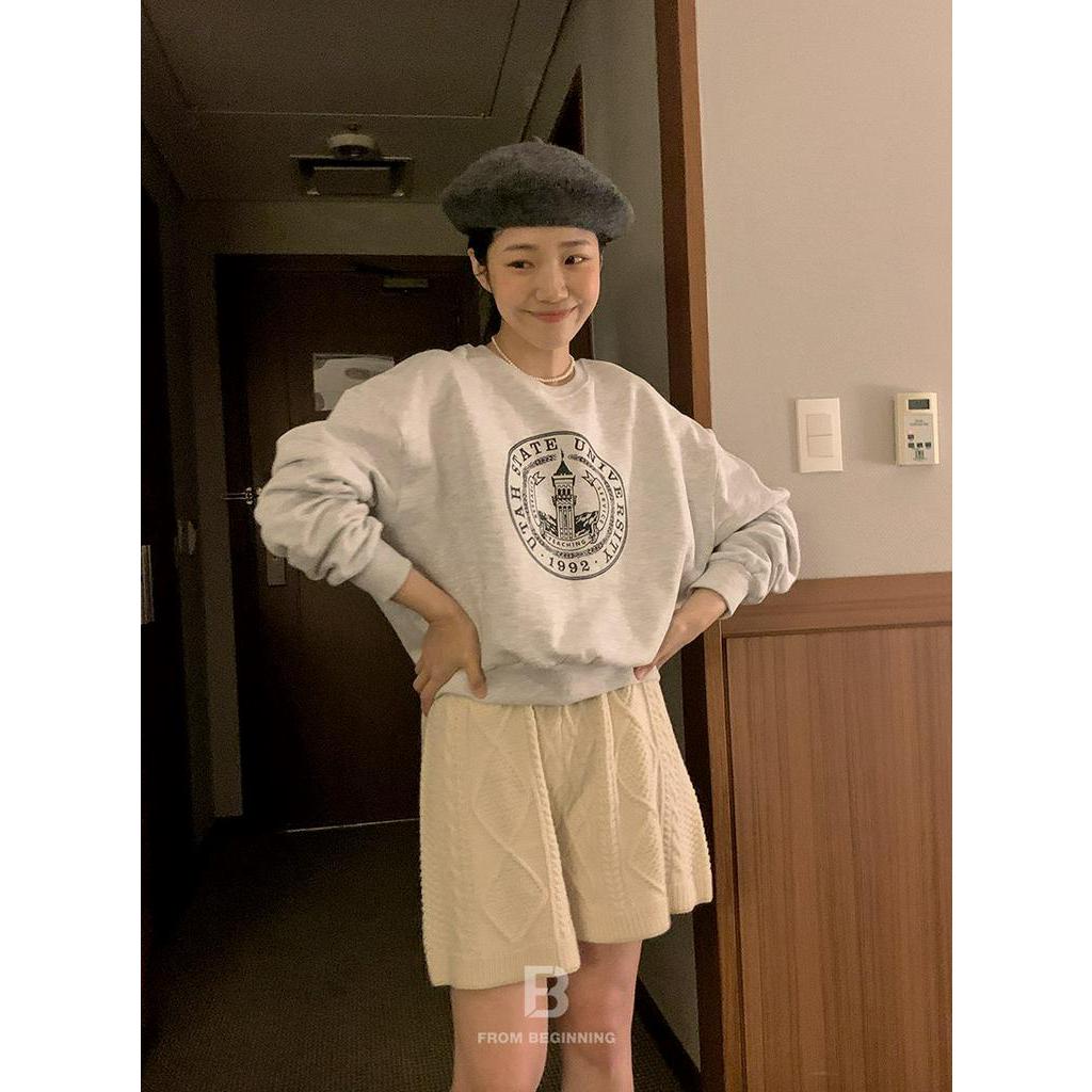 Áo Sweater Cổ Tròn Dài Tay In Chữ Phong Cách Hàn Quốc Cá Tính 55714