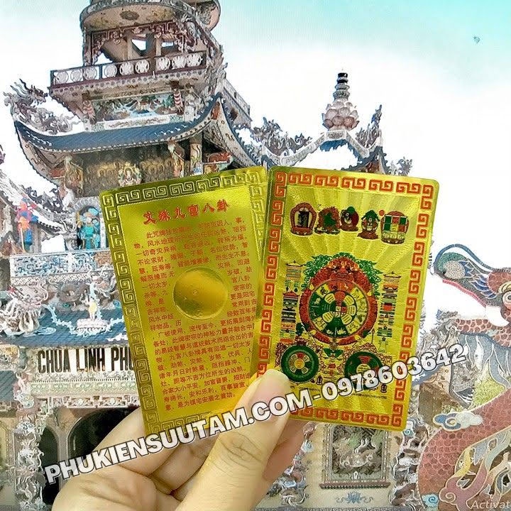 Thẻ Kim Bài Chín Cung Điện Manjusri Và Tám Bát Quái Mật Tông, kích thước: 8.3cmx5.3cmx0.2cm - SP005751