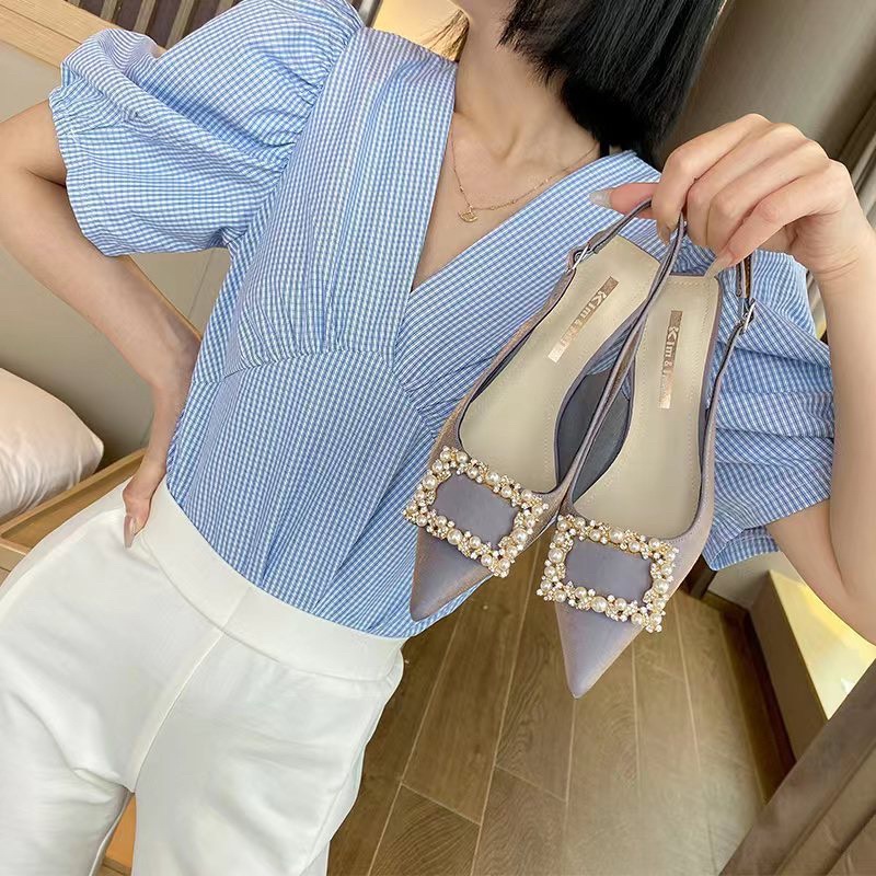 Sandal cao gót khoá đá vuông 5p fullbox
