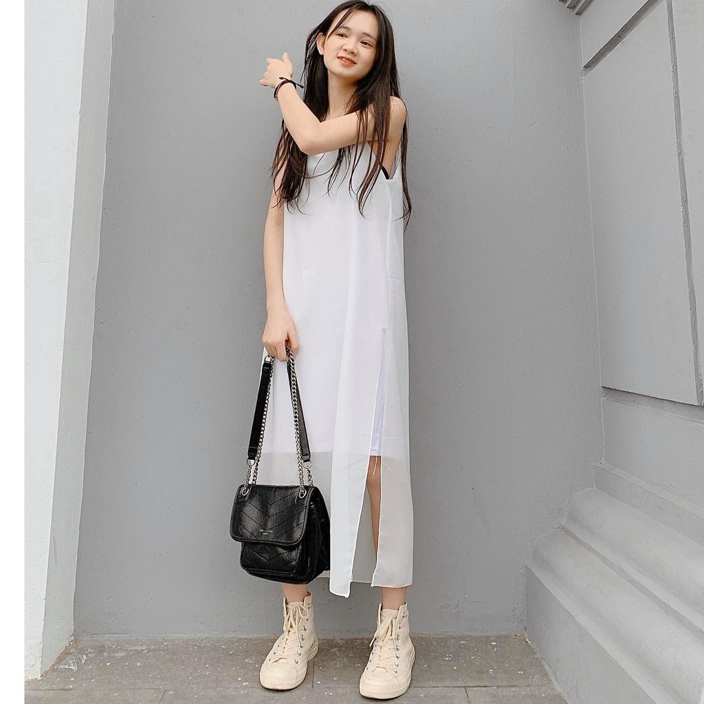 Váy hai dây voan thun trong xẻ tà nữ | BigBuy360 - bigbuy360.vn