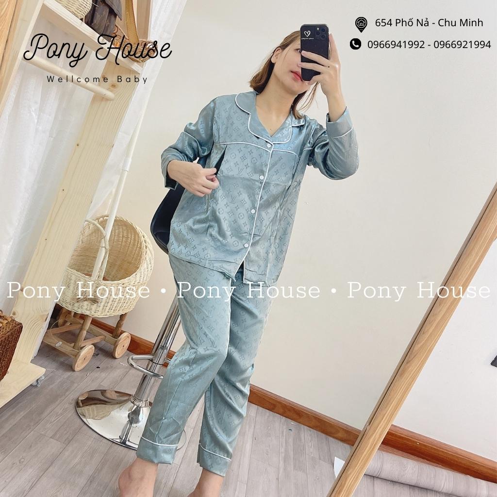 Bộ Pijama Bầu và Sau Sinh Lụa Gấm Dài Tay 2 Chức Năng Có Khóa Cho Con Bú