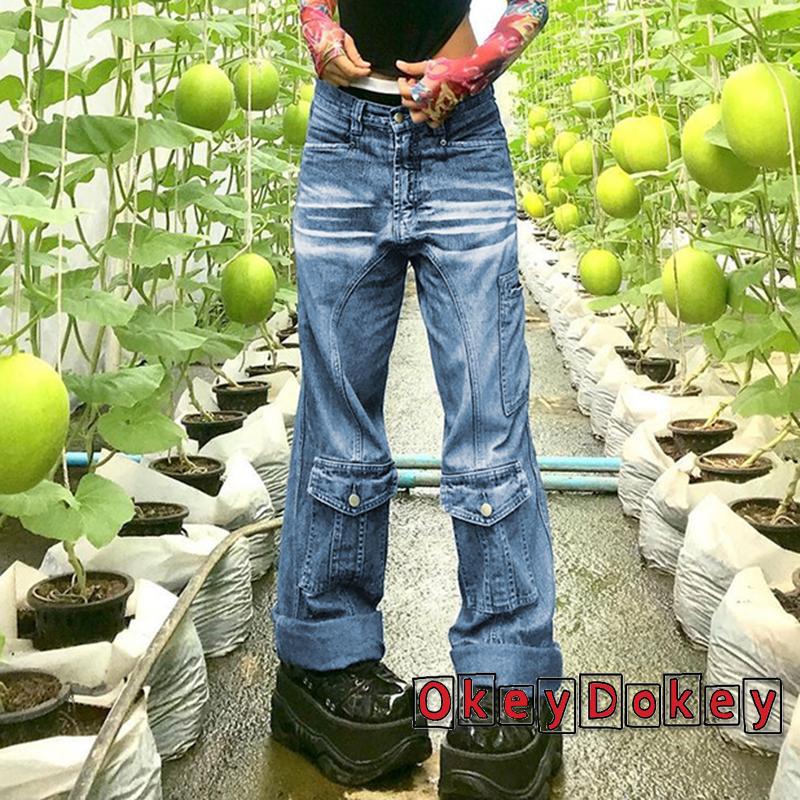 Quần jeans lưng cao phối túi thời trang xuân thu cho nữ