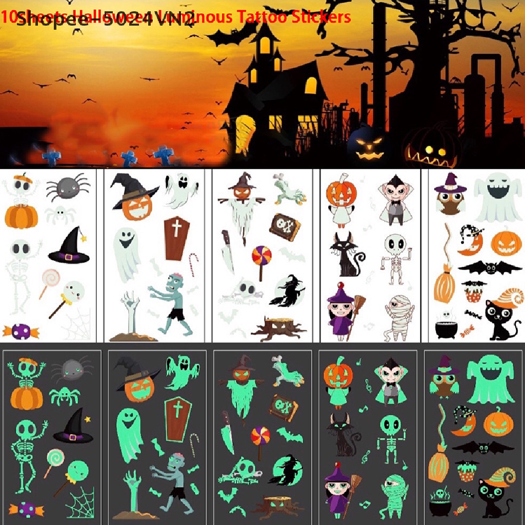 Set 10 Tấm Hình Xăm Dán Phát Sáng Phù Thủy