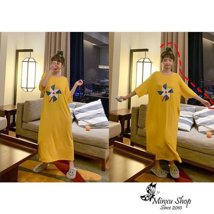 Váy đầm Big Size dáng suông, váy ngủ mặc ở nhà dáng siêu dài - chất cotton mềm mại - phong cách Hàn Quố  ྇