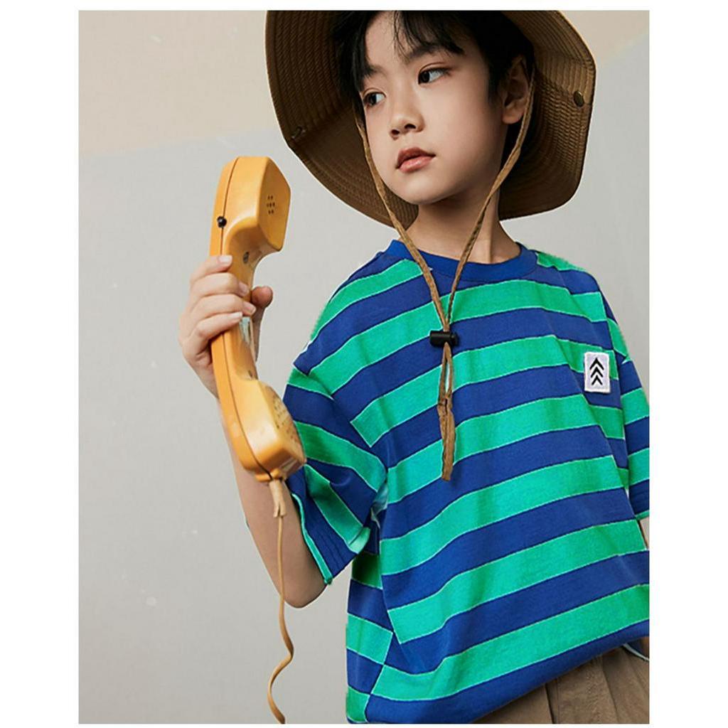 Áo thun ngắn tay họa tiết sọc ngang hợp thời trang cho bé trai