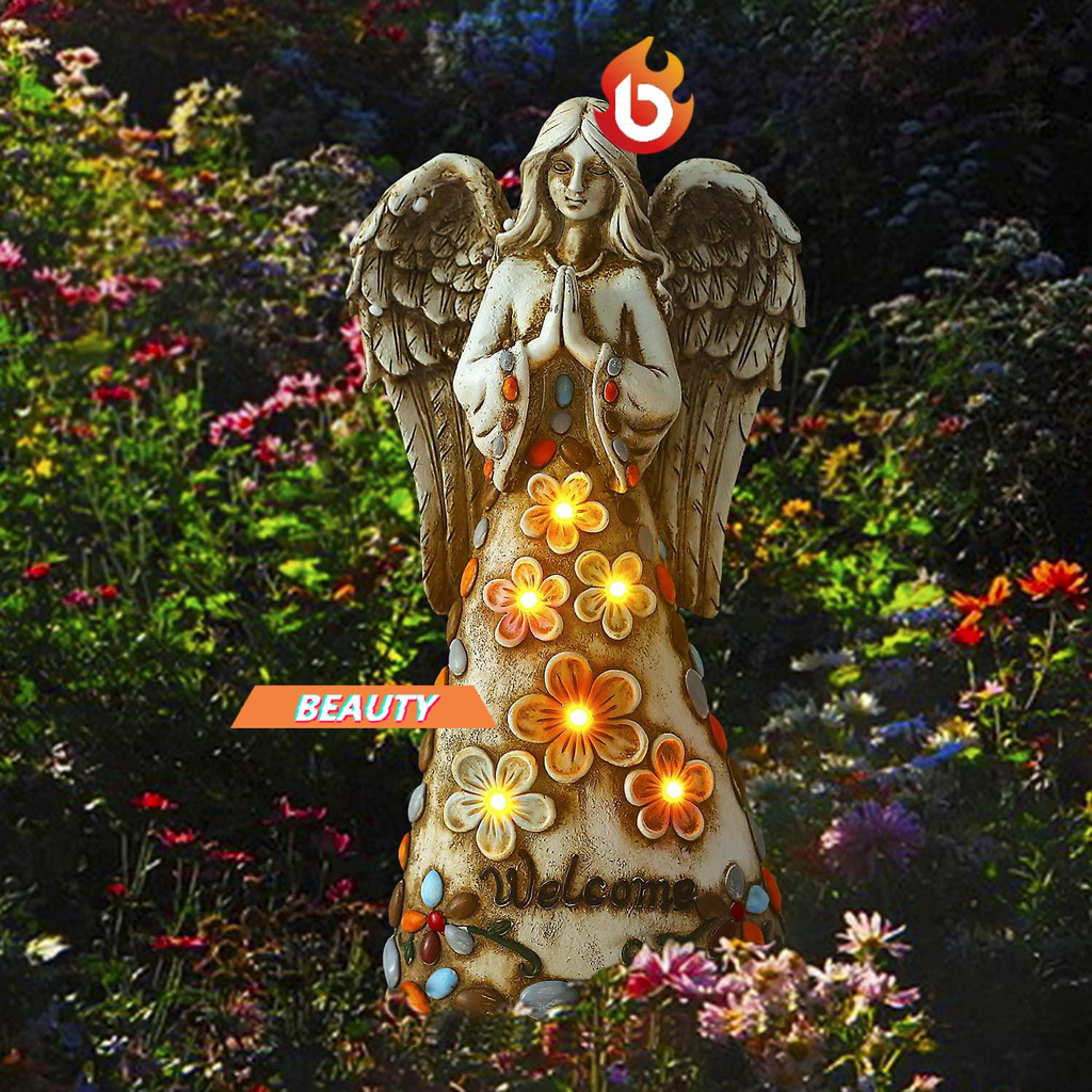 BEAUTY Sculpture Solar Powerded Angel Garden Statue Memorial Gifts Porch Decoration Outdoor Decor Yard/Lawn/Patio With 6 Warm LEDs Resin White Lights Figurine