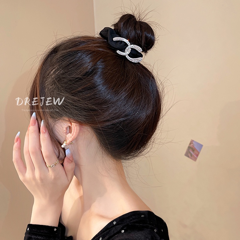 DREJEW Dây Cột Tóc Đính Kim Cương Giả In Chữ Phong Cách Hàn Quốc Đơn Giản Thời Trang