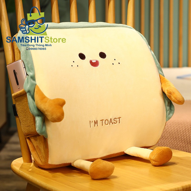 Gối Tựa Lưng Văn Phòng, Ô Tô - Đệm Kê Lưng Cao Su Non I'M TOAST Kèm Túi Đựng Bên Hông Tiện Lợi - GTL23