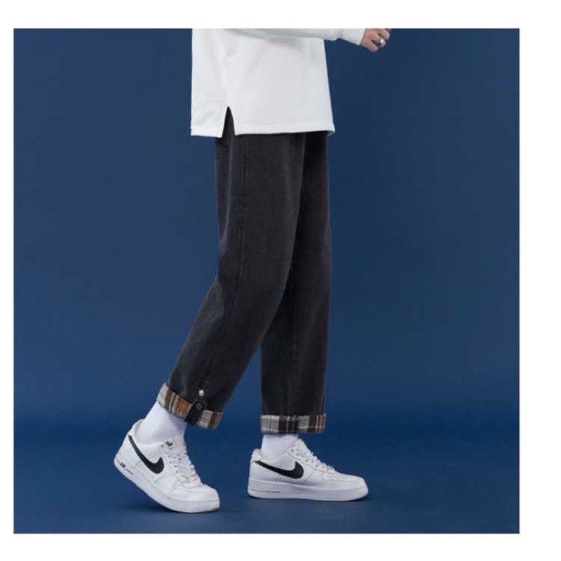 Quần bò nam nữ ống suông xắn gấu - Quần jean ống rộng unisex