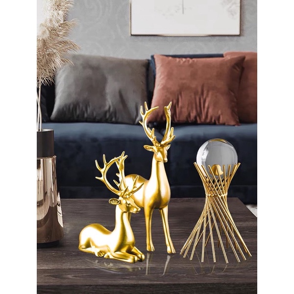 Cặp Hươu Vàng tài Lộc pha Lê chéo SG.DECOR trang trí nội thất decor kệ tủ quà tặng khai trương Tân gia decor Văn phòng
