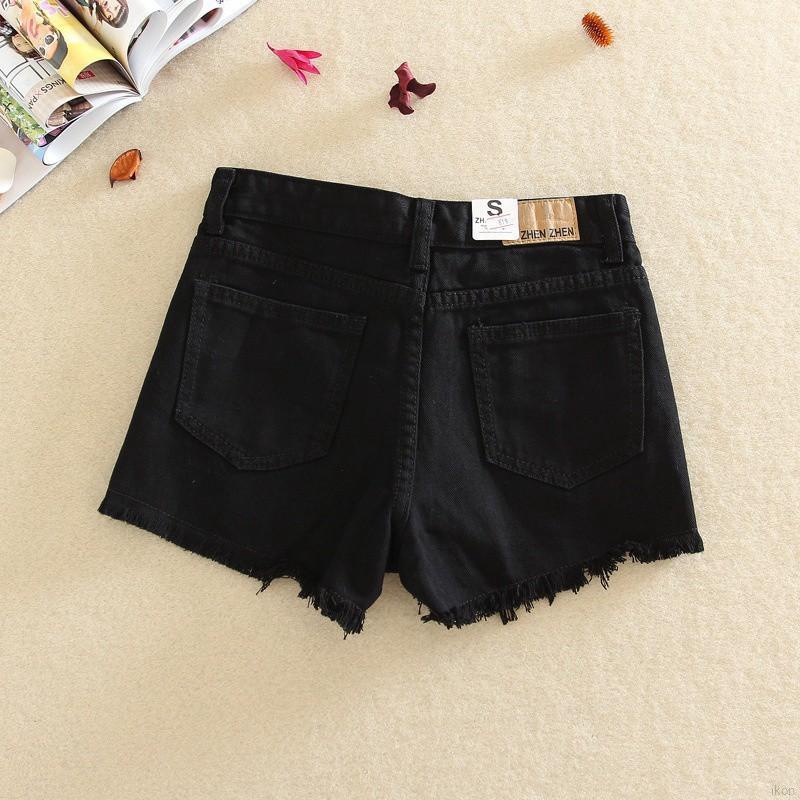 Quần short denim eo cao kiểu dây tua cho nữ