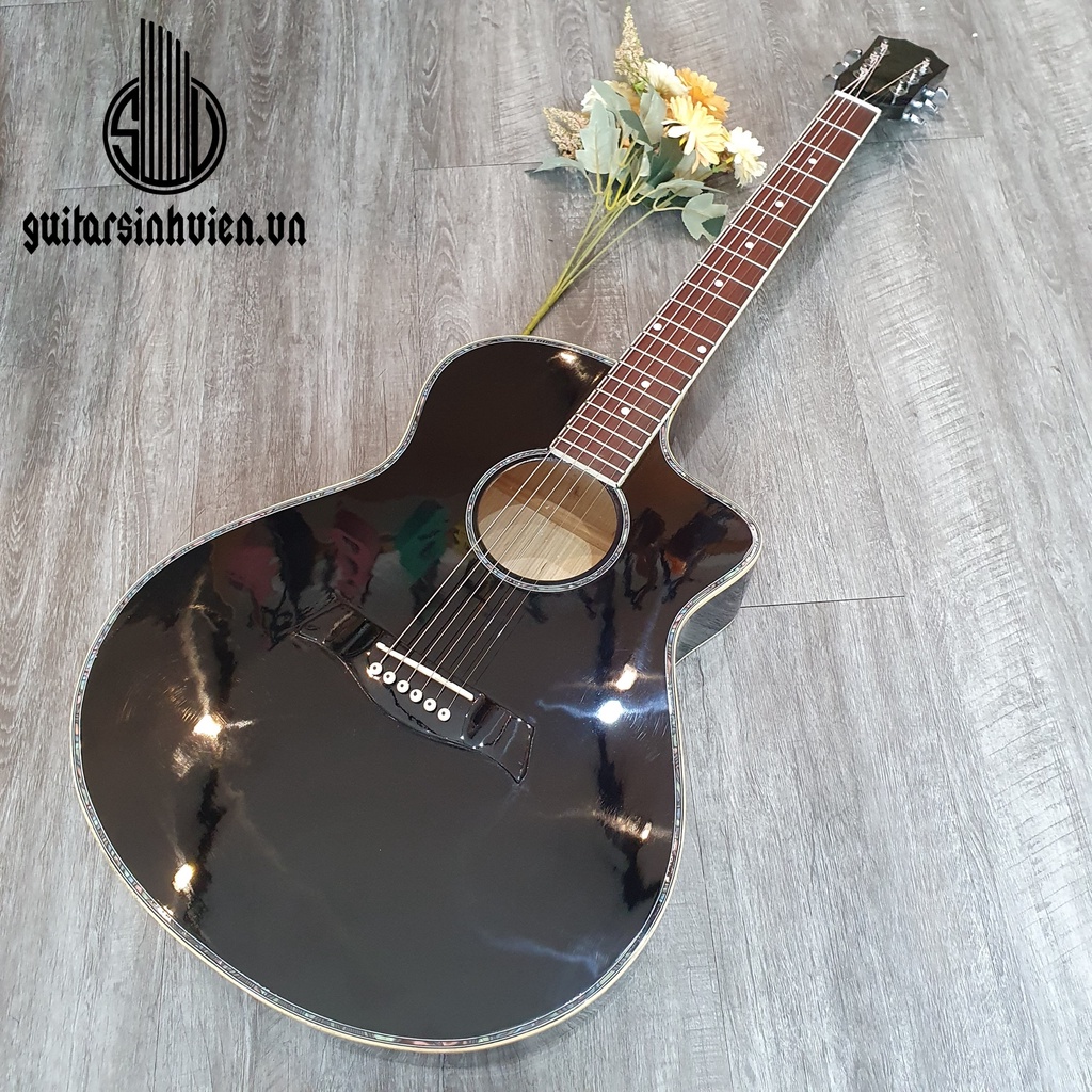 Đàn guitar acoustic SV-X1 đính xà cừ có ty chỉnh cần - Đàn tập chơi - Tặng 7 phụ kiện - Bảo hành 12 tháng