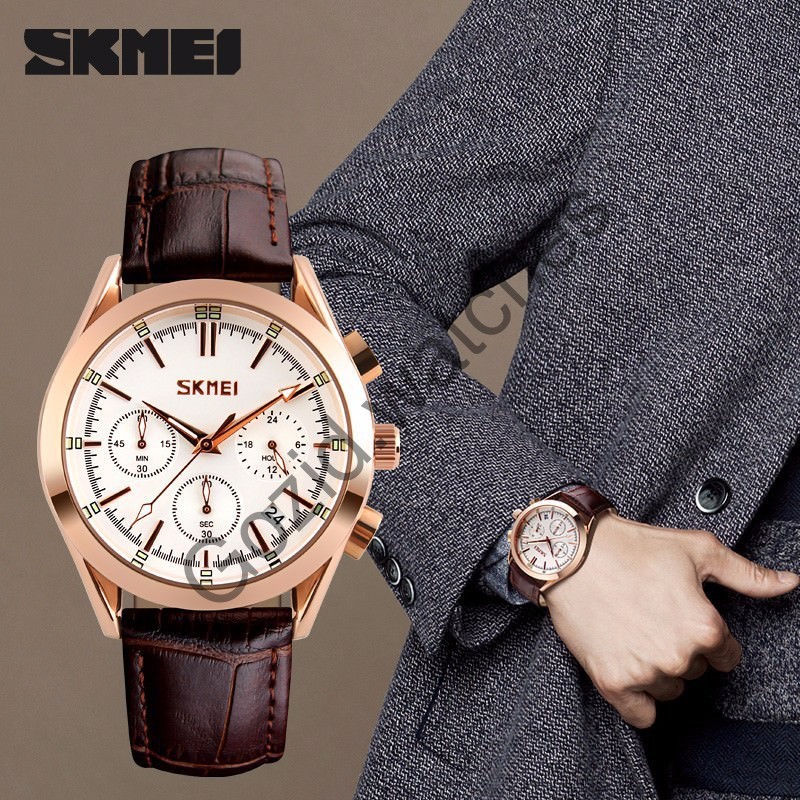 Đồng hồ nam SKMEI chạy 6 kim có lịch dây da cao cấp hàng chính hãng SM39 -Gozid.watches