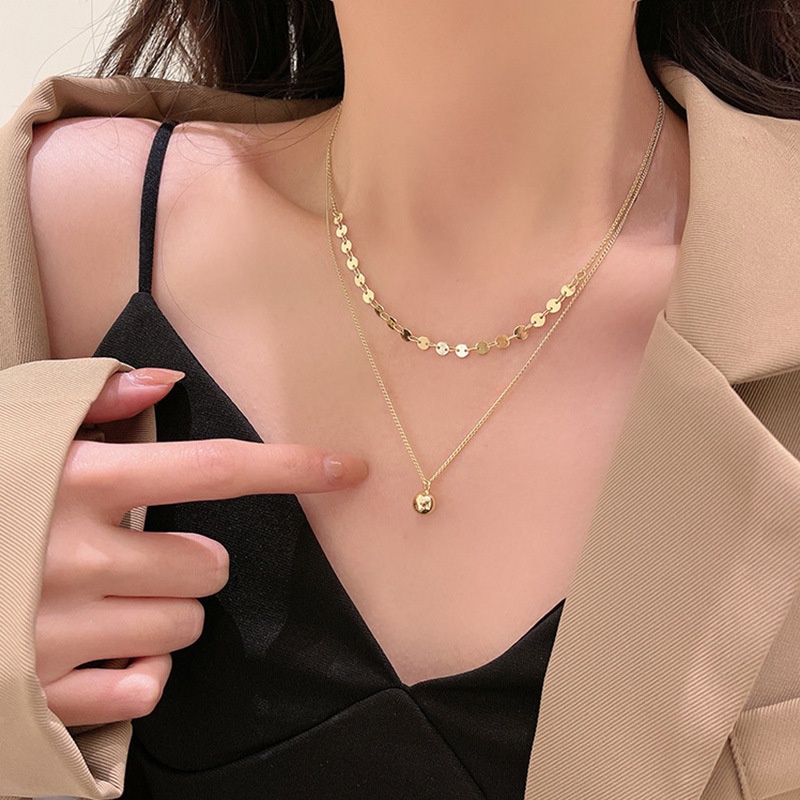 Vòng cổ Hai Lớp Đính Quả Cầu Phong Cách Hàn Quốc Mới