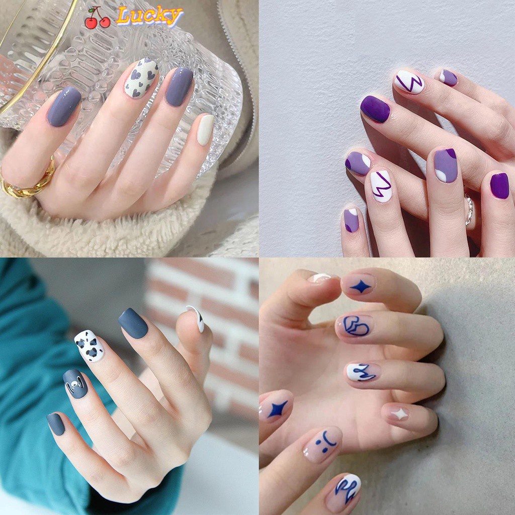 Hộp 24 móng tay giả đầu tròn kiểu dáng thời trang mùa hè dành cho nữ