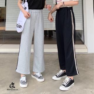 Quần baggy lưng cao ống rộng sọc dọc thẳng