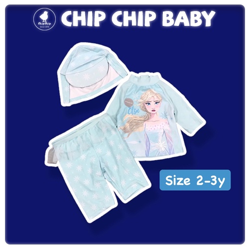 Bộ Bơi Rời Bé Gái Hình Elsa 3 Chi Tiết Kèm Mũ Che Gáy George Xuất Xịn Size 2/3y - 6/7y