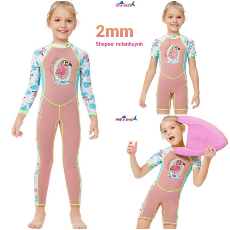 Đồ bơi giữ nhiệt cao su 2mm phối vải dọc thân và cánh tay mặc thoải mái mẫu chim hạc hàng hiệu Dive &amp; Sa
