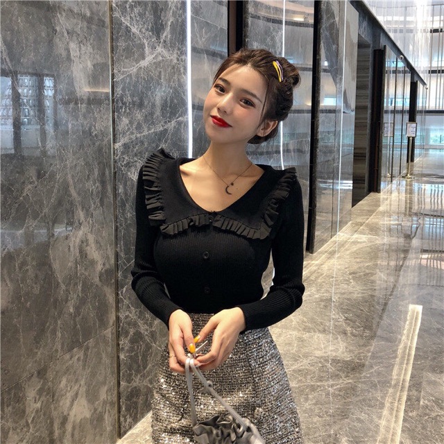 [SẴN] Áo len tăm cổ sen bèo nhún (ảnh thật) | BigBuy360 - bigbuy360.vn