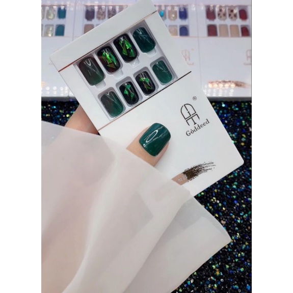 NailBox 029 XANH ĐÁ MIẾNG ẨN - {Sẵn Keo sau móng} - HỘP 30 MÓNG DÁN CAO CẤP GODDEED BỘ SƯU TẬP MÓNG DÁN CAO CẤP