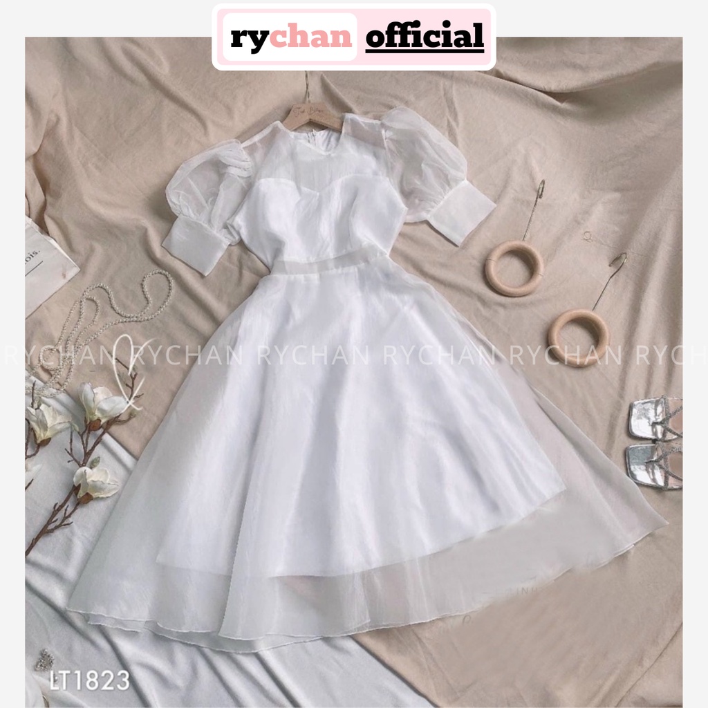 Đầm Nữ Xòe Dự Tiệc Màu Trắng Sang Trọng Tay Bo Phồng 2 Lớp Dày Dặn [ẢNH THẬT CUỐI] - DX9912