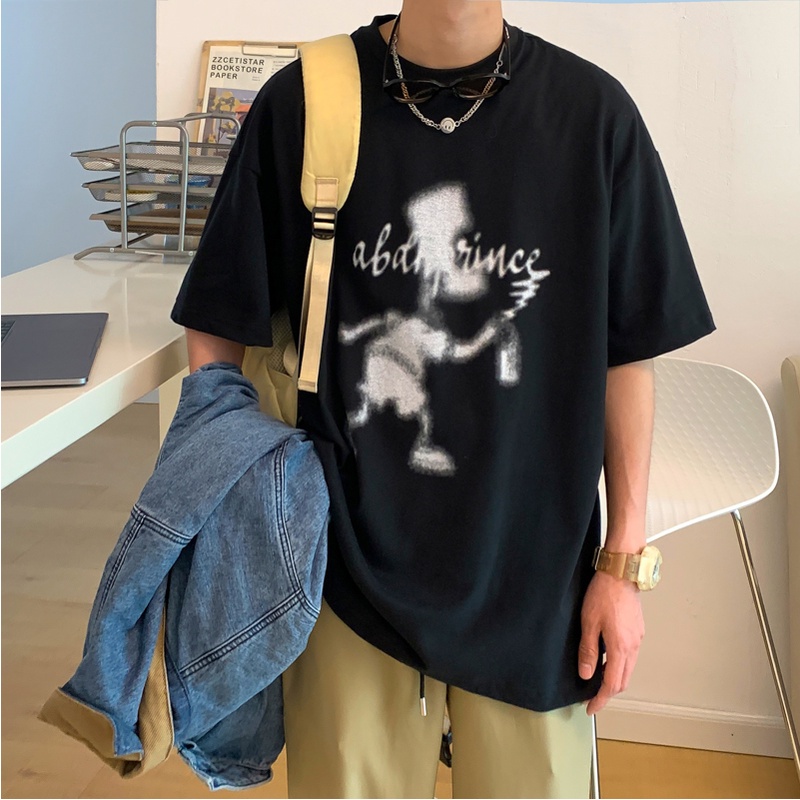 【COD】 Short Sleeve T-shirt Summer Korean Version High Fashion Round Neck Loose Hong Kong Style Print Graffiti Tee Men And Women 3 Colors M-5XL