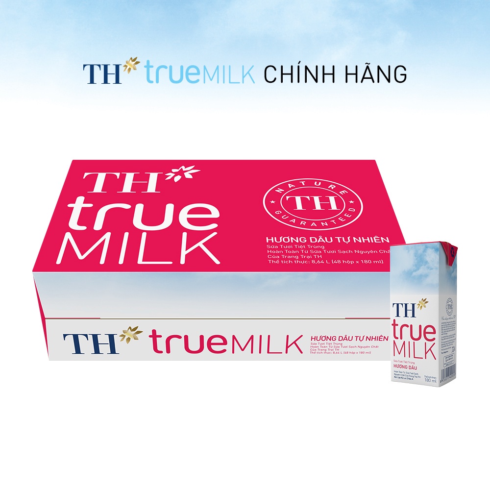 Thùng 48 Hộp Sữa Tươi Tiệt Trùng TH true MILK HƯƠNG DÂU 180ml.