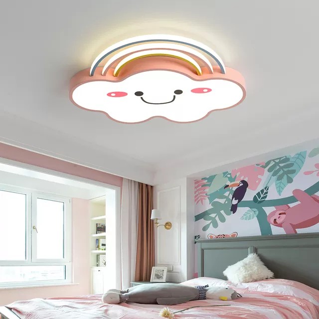 Đèn ốp trần phòng trẻ em hình đám mây hồng 3 chế độ ánh sáng cs 55w, tiết kiệm điện năng, bảo hành 2 năm MN091