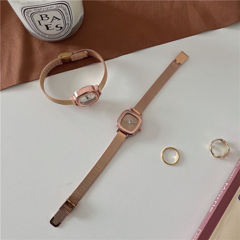 Đồng hồ thời trang DÂY SẮT nữ Ulzzang mặt bo góc vuông kiểu dáng basic