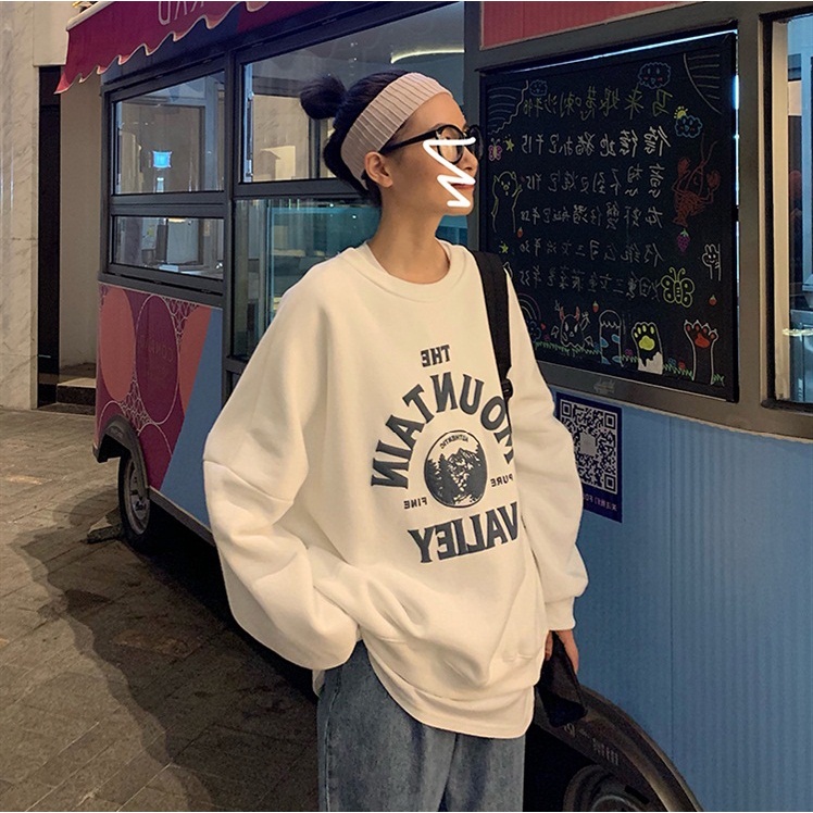 Áo sweater nữ tay dài in chữ phong cách Hàn Quốc