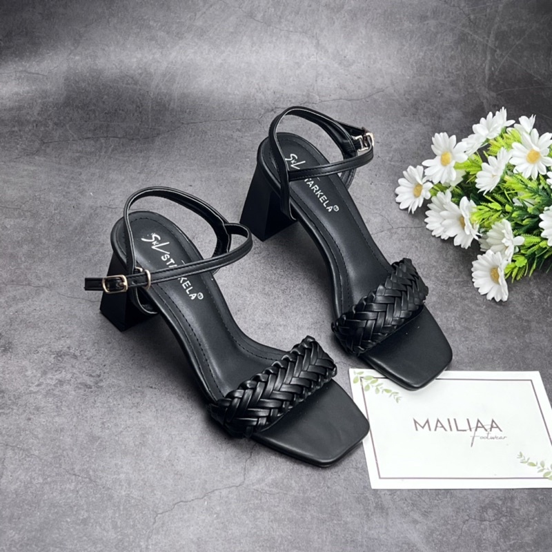 Sandal gót vuông 7 phân MAILIAA quai ngang bảng xếp