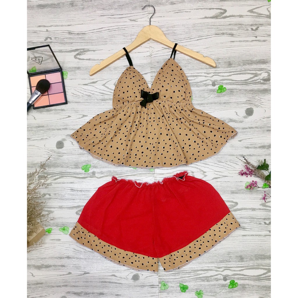 CROPTOP SIZE dưới 55Kg Bộ đồ ngủ vải voan chấm bi có mút ngực kiểu dáng gợi cảm quyến rũ đủ màu,Hàng Shop tự may