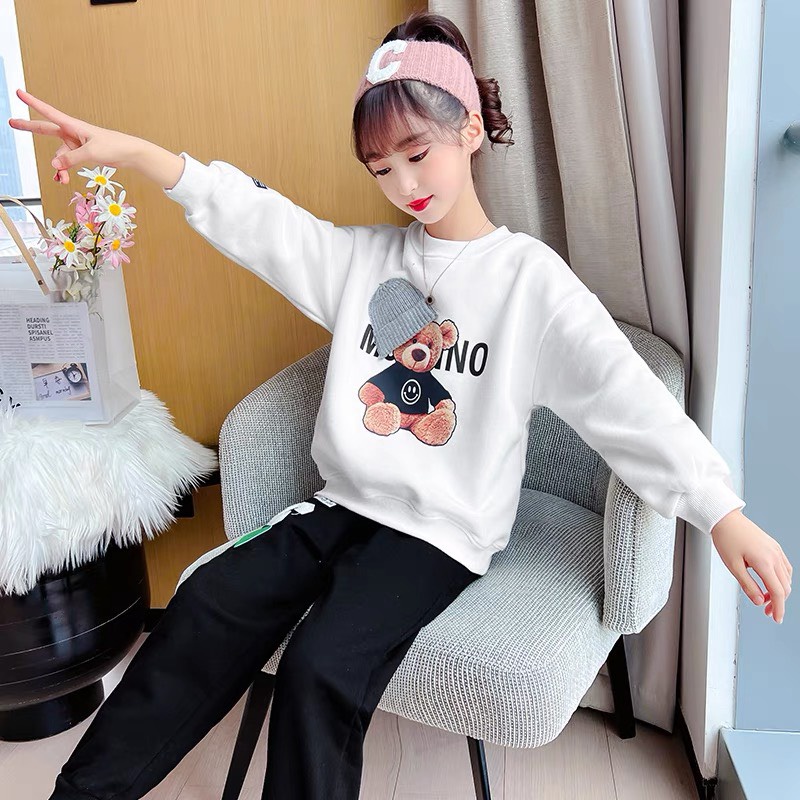 Bộ quần áo dài tay thu đông bé gái "MOCINO" 14-45kg. Set thu đông cho bé 4-14 tuổi. Chất vải nỉ da cá, ấm áp. STG49