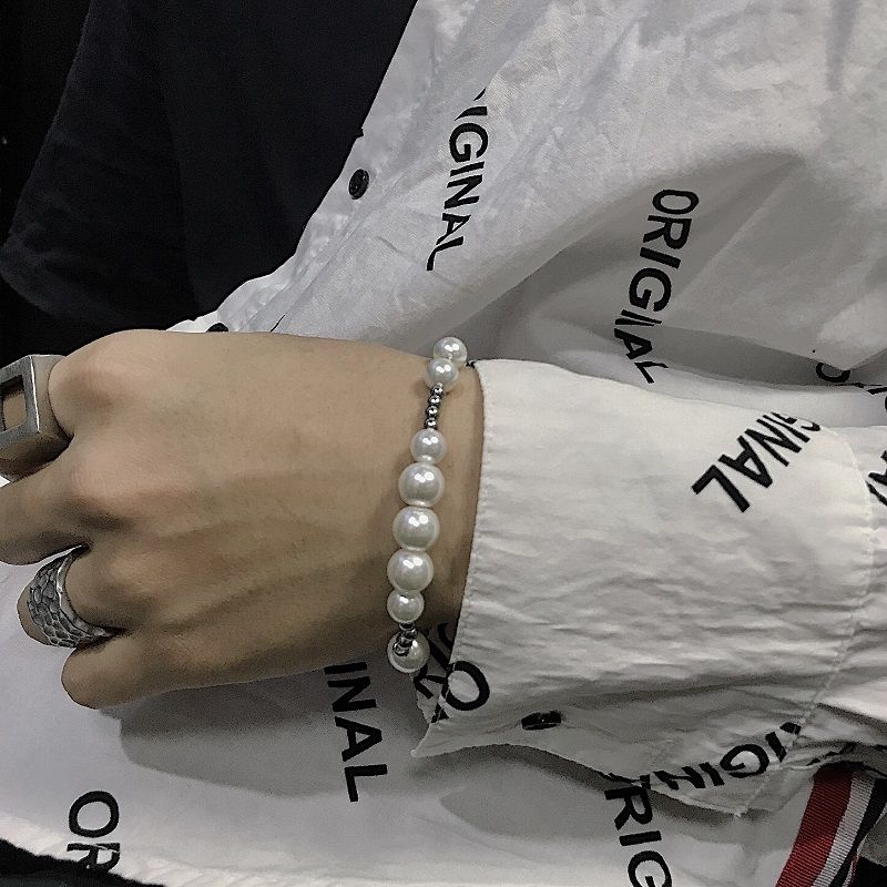 Vòng tay đính hạt ngọc trai phong cách hip hop đơn giản cá tính dành cho nam và nữ 22420