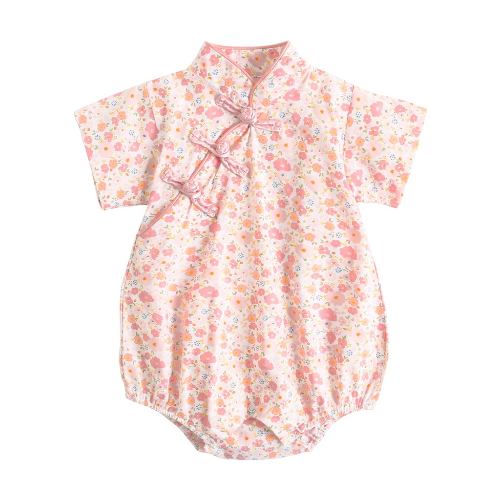 Bộ áo liền quần SANLUTOZ hoạ tiết bông nhí xinh xắn thời trang mùa hè cho bé sơ sinh