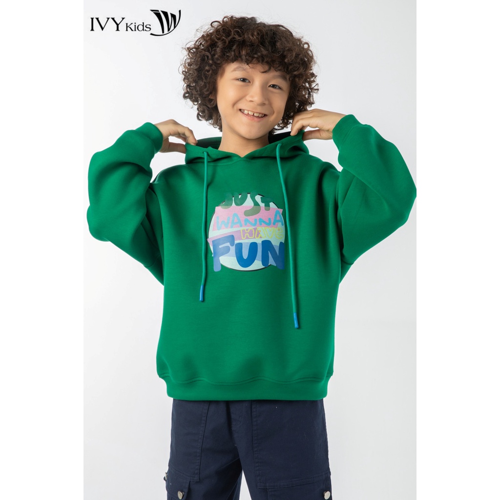 Áo hoodie bé trai in chữ wanna have fun IVY moda MS 59K1444