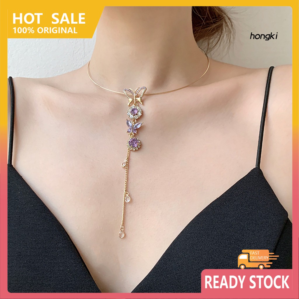 BUTTERFLY (Hàng Mới Về) Vòng Cổ Choker Hình Bướm Đính Đá Nhân Tạo Thời Trang Dành Cho Nữ
