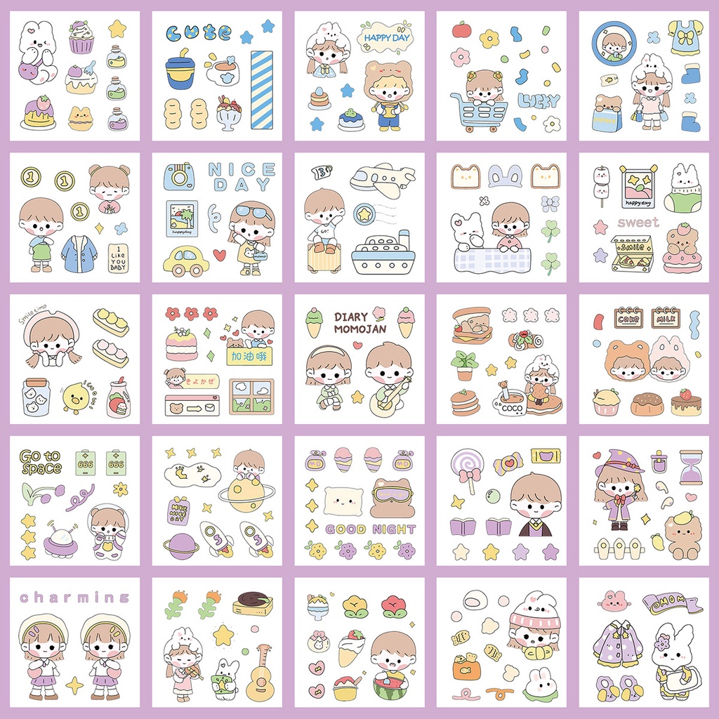 Sticker miếng dán hoạt hình cute trang trí dán tập vở, bình nước, bút nước