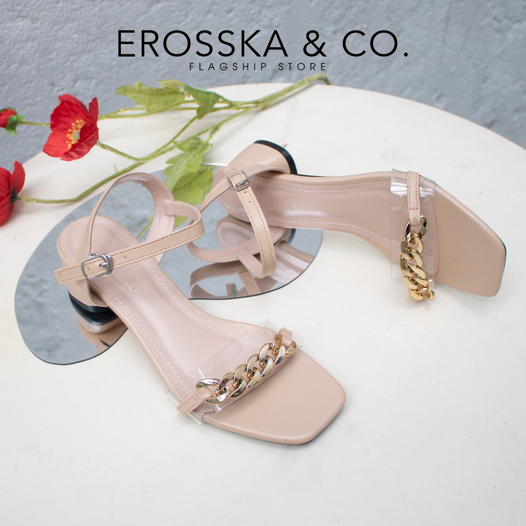 Giày sandal quai xích Erosska kiểu dáng Hàn Quốc cao 5cm màu nude - EB035