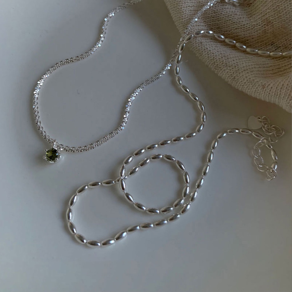 Dây Chuyền Xiaomi Hạt Xiaomi Bạc Sterling Đính Đá Zircon Xanh Lá Phong Cách Retro Cá Tính Cho Nữ