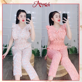 Đồ Bộ Nữ Mặc Nhà Quần Dài Lụa Hoa Nhí Lưng Thun Mặc Ở Nhà Đẹp Đi Chơi Dễ Thương Diễm Quỳnh S068